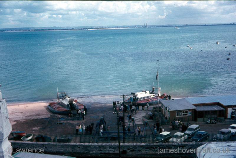 The SRN6 with Hovertravel - Ryde Hoverport from the railway bridge (credit: Pat Lawrence).
